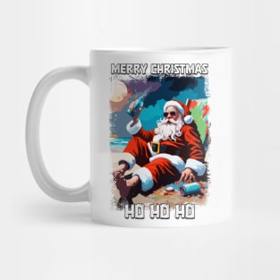 Funny Santa Claus relaxing on the beach in the summer pop art illustration Mug